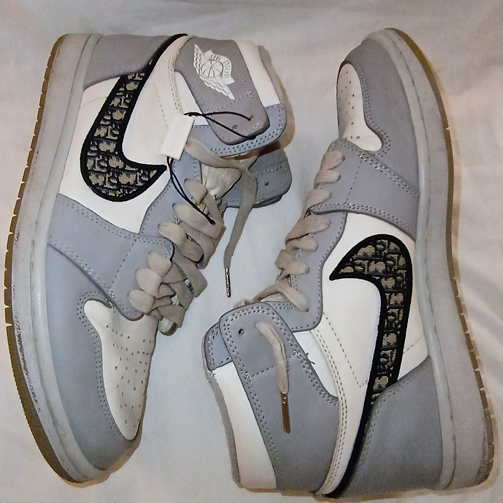 DiorxNike Gray and White High-Top Sneakers